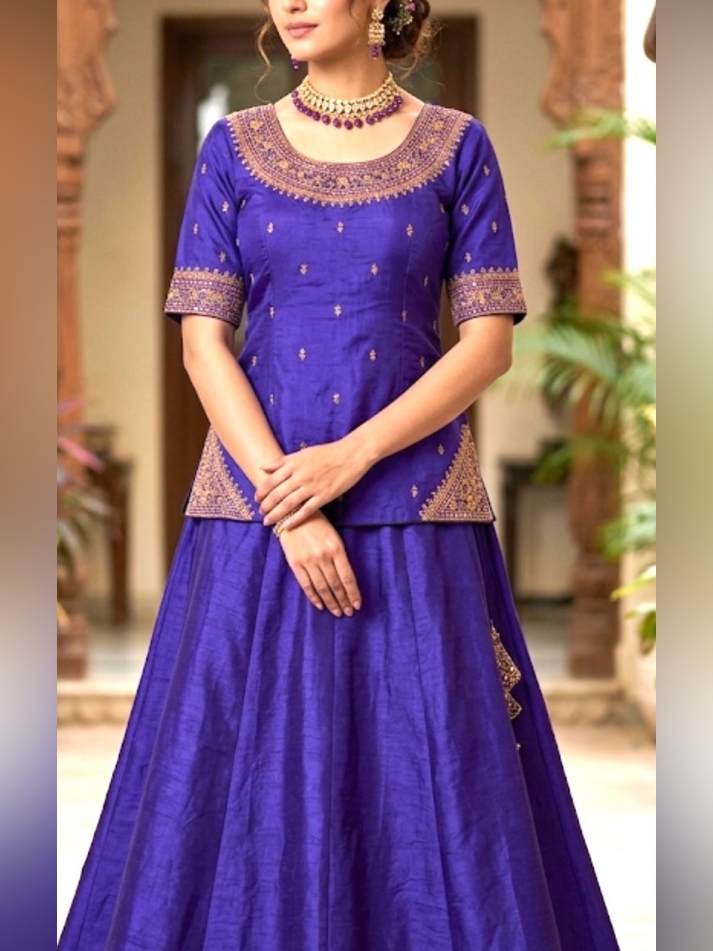 Embroidered Purple Traditional lehenga top Outfit